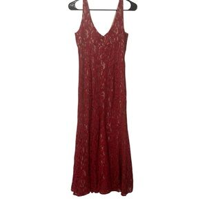 BCBGeneration Vibrant Red Lace Dress Long Dress Cream Size 8